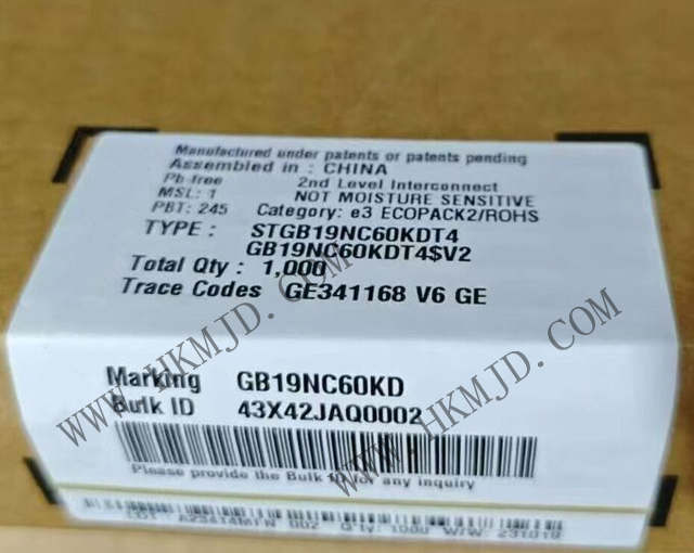 意法半導體功率晶體管_STGB19NC60KDT4_短路保護IGBT 20 A、600 V